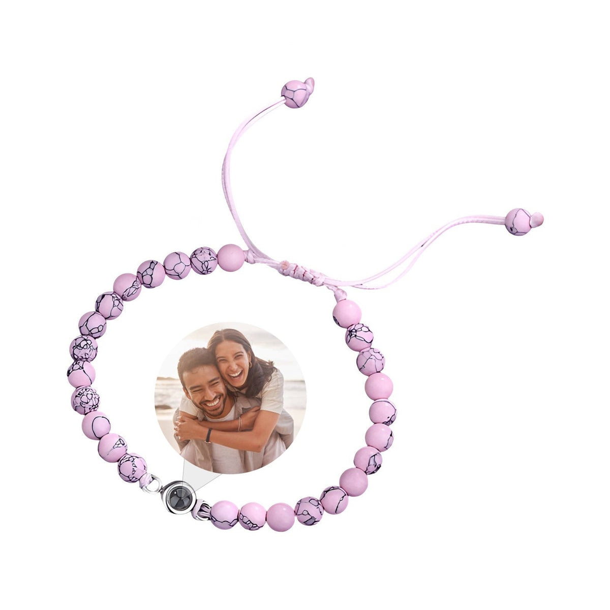 Bracelet en perles avec photo personnalisée projetée