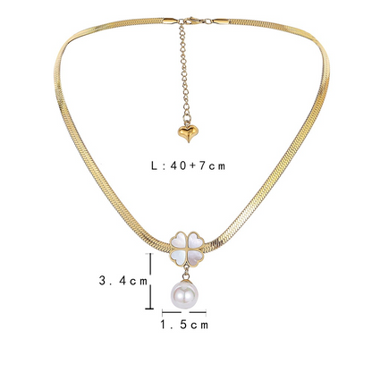 Collier trèfle nacre blanche