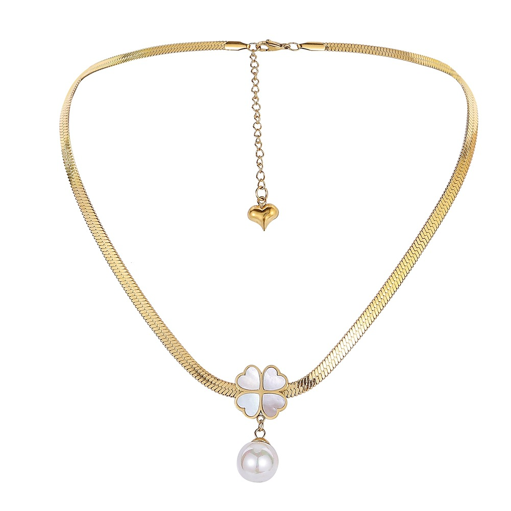 Collier trèfle nacre blanche