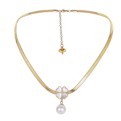 Collier trèfle nacre blanche
