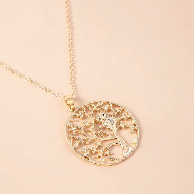 Collier arbre de vie doré hibou
