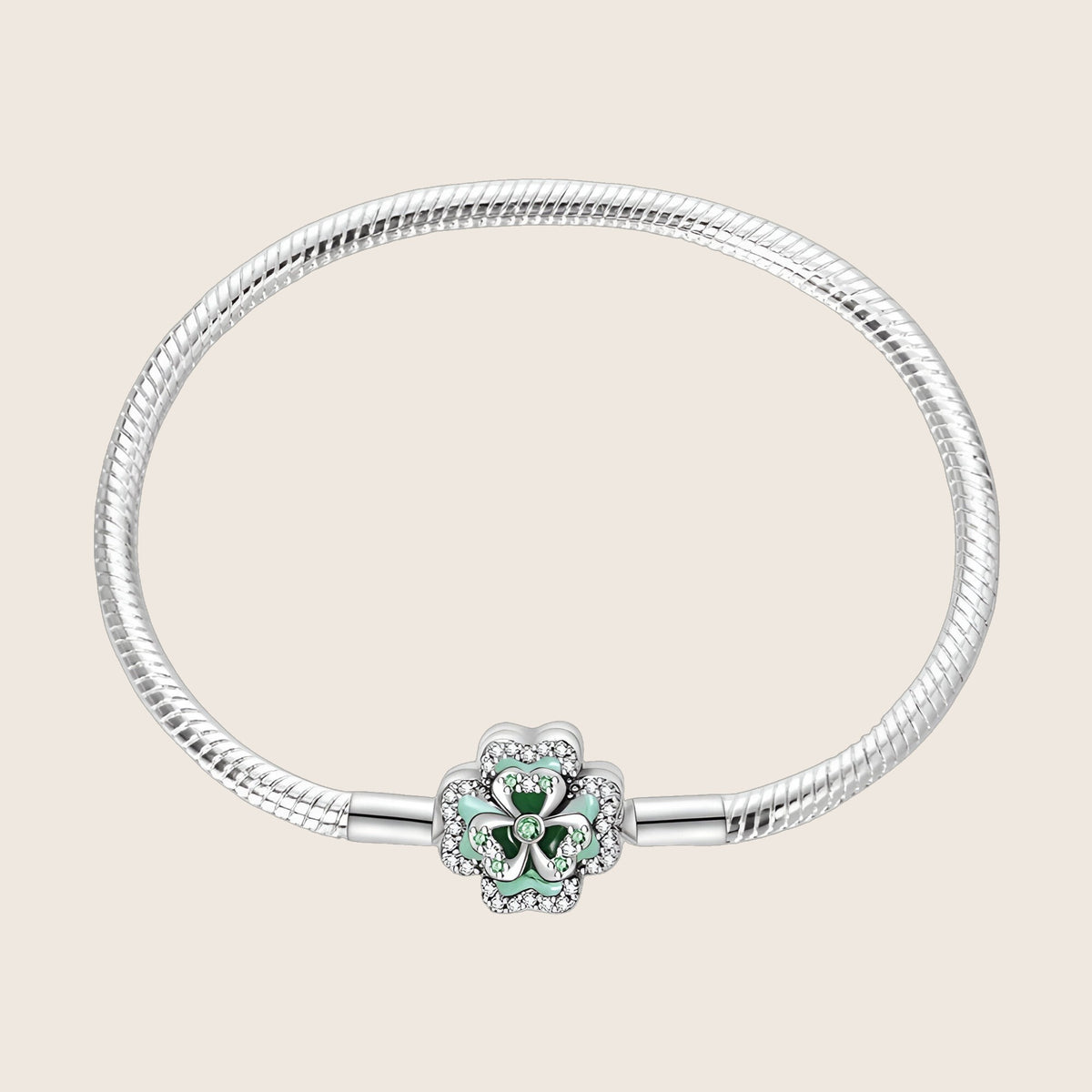 Bracelet à charm maille serpent, charm trèfle émaillé et zircons, pour femme, modèle Fiorella — photo 1