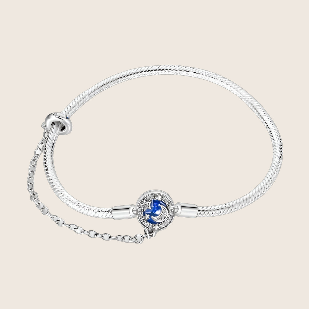 Bracelet à charm maille serpent, motif lune et étoiles, personnalisable, pour femme, modèle Ione — photo 1