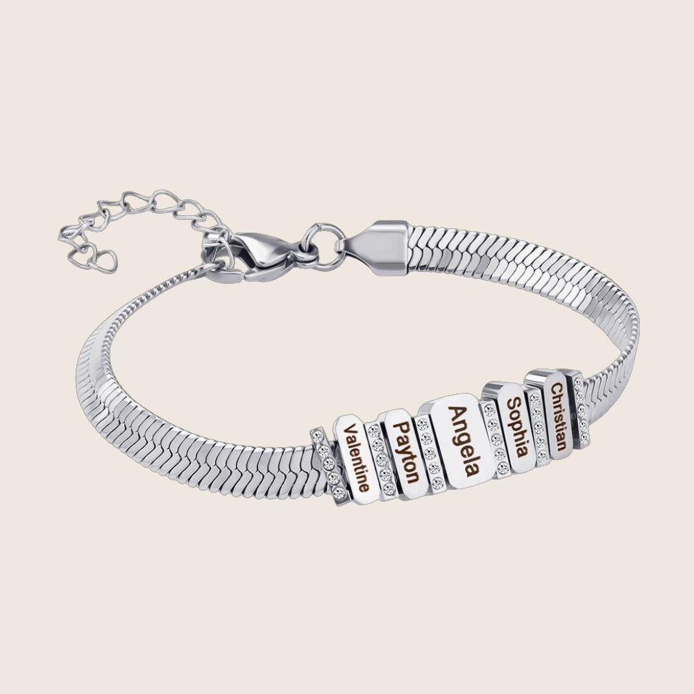 Bracelet à mailles serpent, acier inoxydable, noms personnalisés gravés, zircons brillants, cadeau unique, modèle Padisore — photo 1