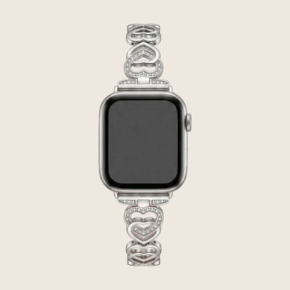 Bracelet Apple Watch à mailles coeur entrelacé en métal, strass scintillants, taille ajustable, modèle Pyrone — photo 1