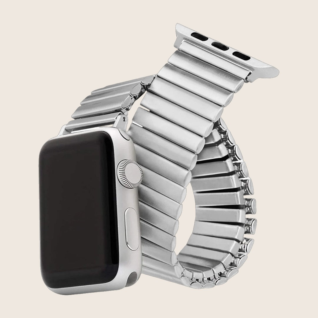 Bracelet Apple Watch à maillons élastiques en acier inoxydable, design extensible, confortable et sans fermoir, modèle Tydia — photo 1
