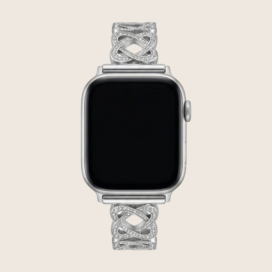 Bracelet Apple Watch a maillons entrelaces, motif infini serti de zircons, fermoir a cliquet, modele Zergone — photo 1