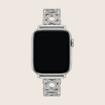 Bracelet Apple Watch a maillons entrelaces, motif infini serti de zircons, fermoir a cliquet, modele Zergone — photo 1