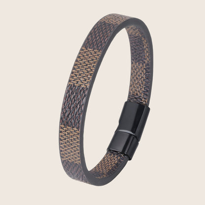 Bracelet a motif damier, fermoir magnetique, finition noire, pour homme, modele Nathan — photo 1
