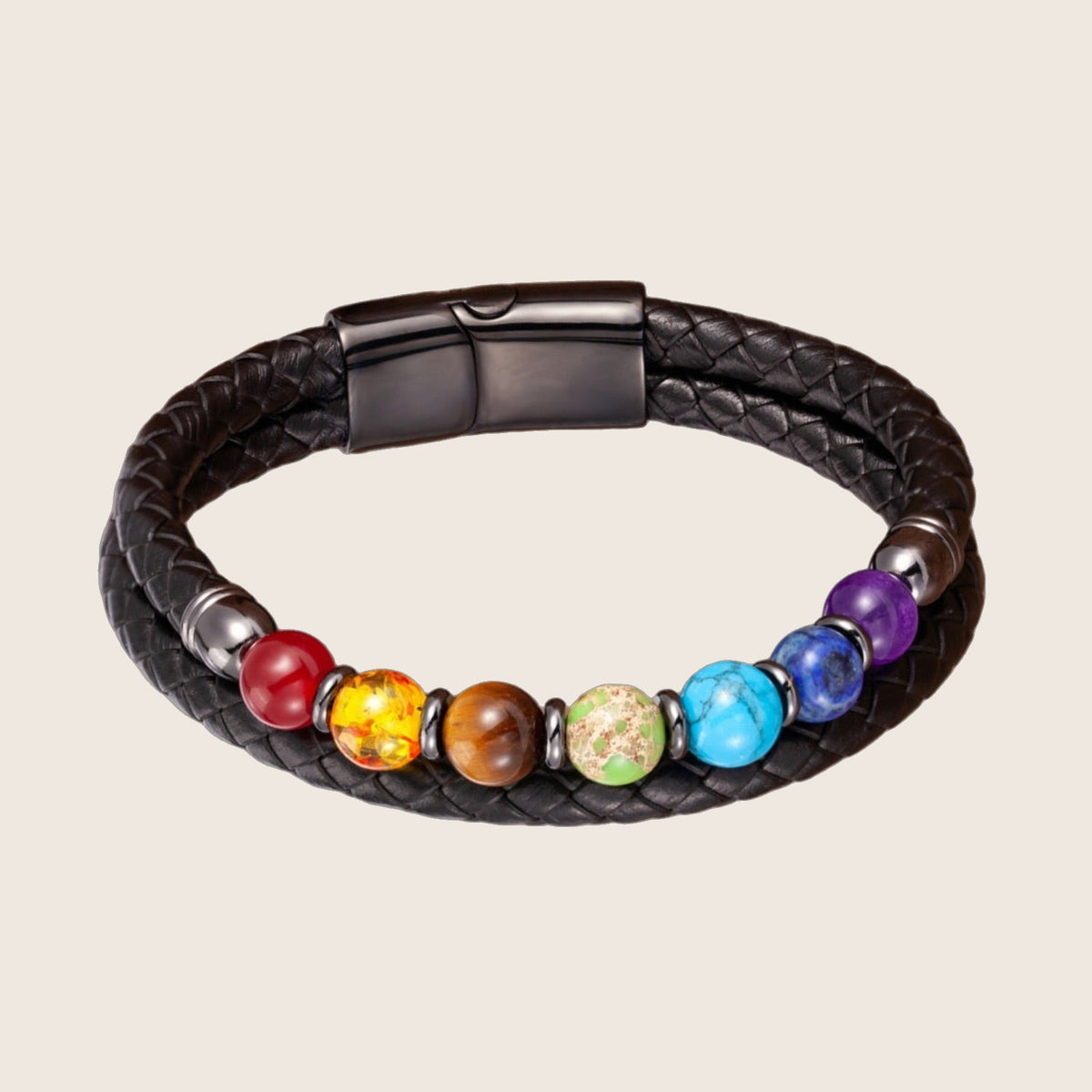 Bracelet 7 chakras, double cordon tressé, pierres multicolores, pour homme, modèle Taka — photo 1