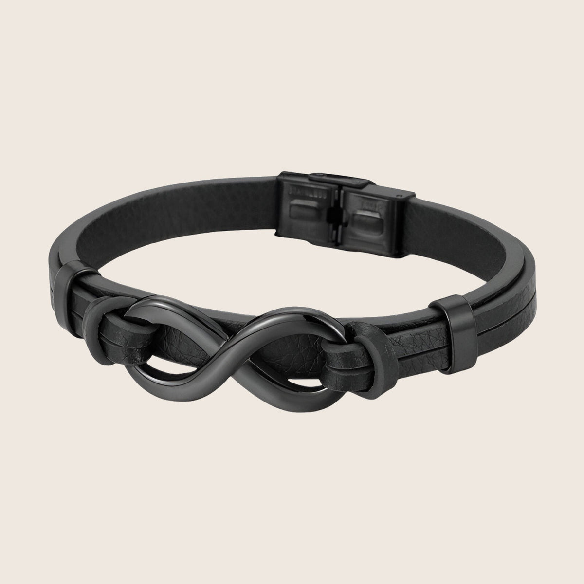 Bracelet à motif infini en acier inoxydable, finition noire, fermoir à cliquet, modèle Betis — photo 1