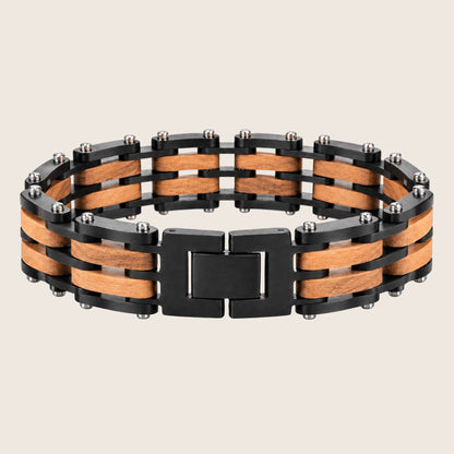 Bracelet à mailles en bois de noyer et acier inoxydable, finition noire, modèle Léon — photo 1