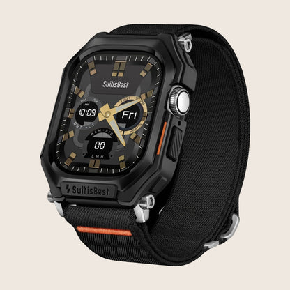 Bracelet Apple Watch avec coque intégrée, nylon tressé, fermeture à boucle, protection extrême, style baroudeur, modèle Kines — photo 1