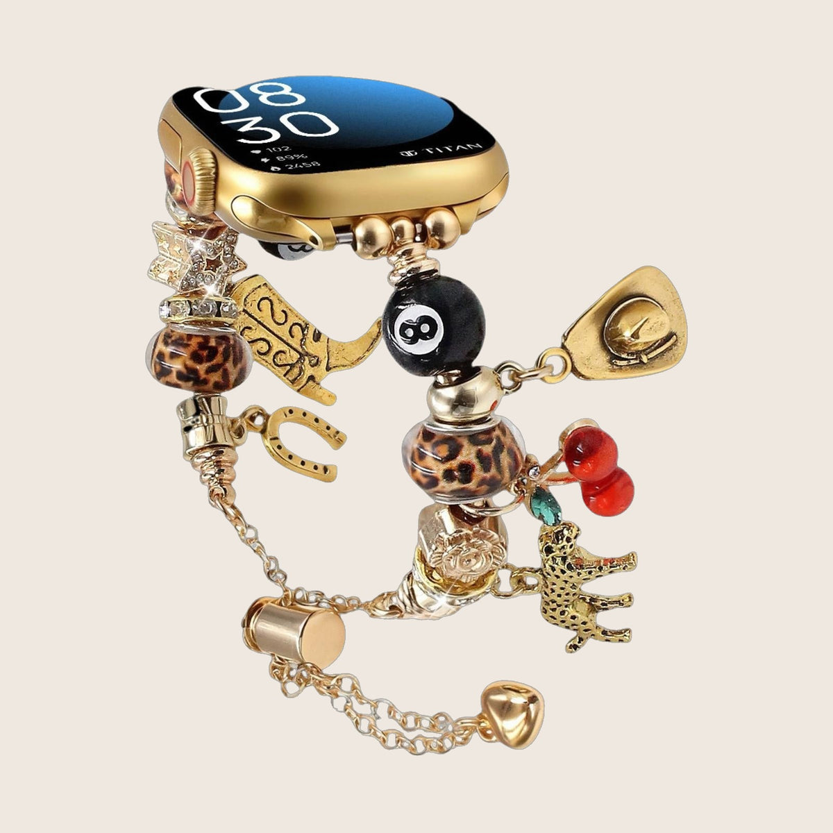 Bracelet Apple Watch à charms pendants, chaîne ajustable en alliage métallique, bijoux fantaisie originaux, modèle Kidra — photo 1