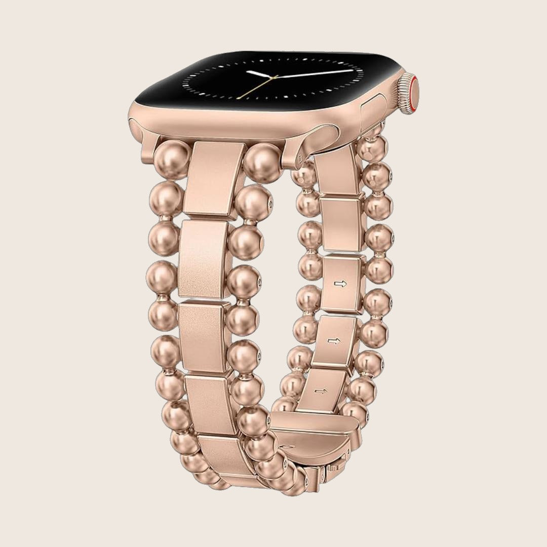 Bracelet Apple Watch a perles rondes et maillons rectangulaires, fermoir papillon, modele Anya — photo 1