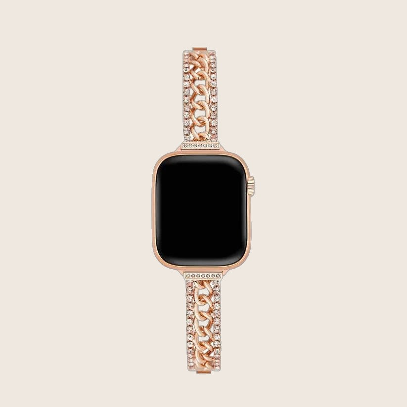 Bracelet Apple Watch a double maille cubaine et strass, maillons ajustables, pour femme, modele Kania — photo 1