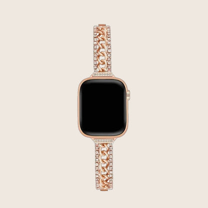 Bracelet Apple Watch a double maille cubaine et strass, maillons ajustables, pour femme, modele Kania — photo 1