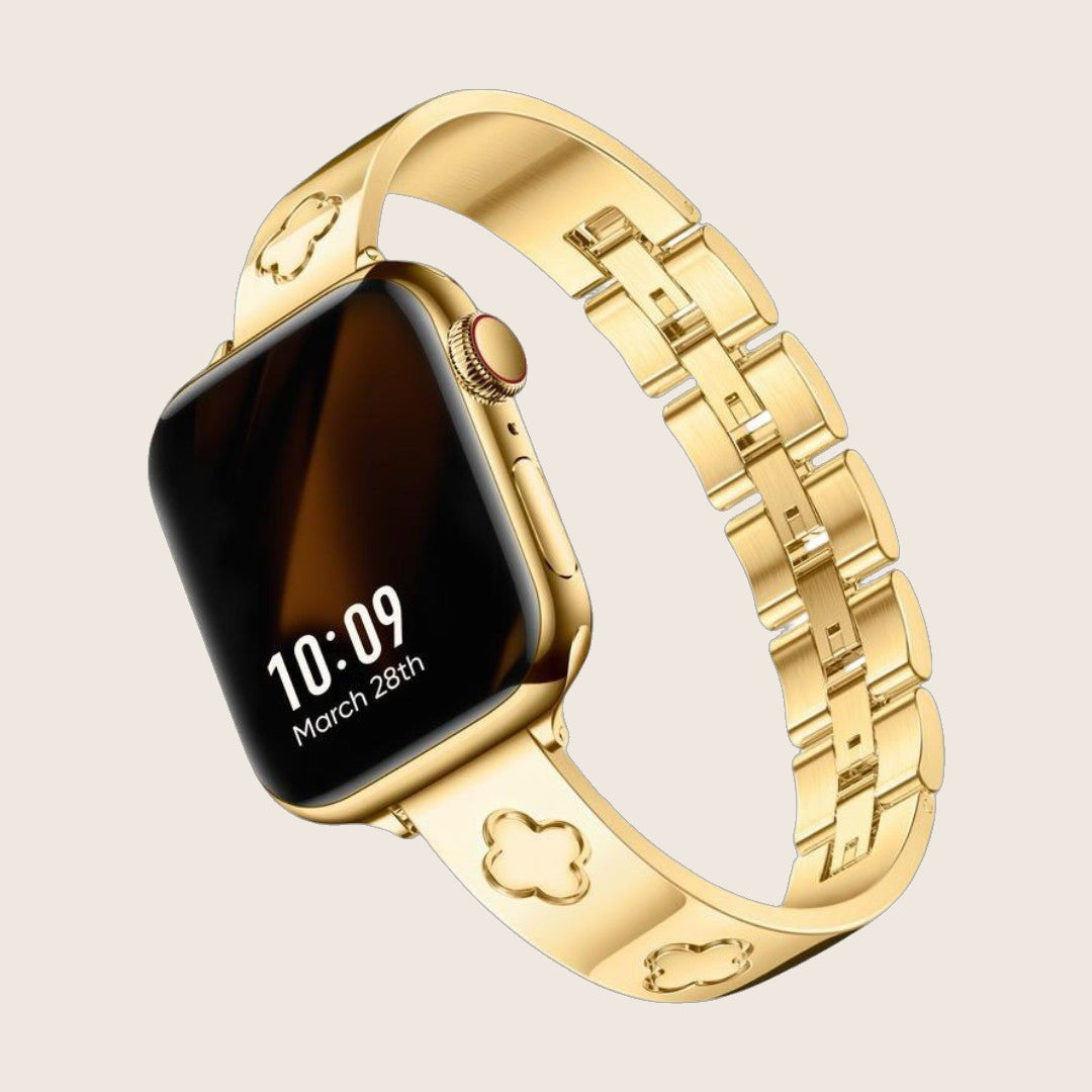 Bracelet Apple Watch acier inoxydable motif trèfle, bracelet jonc élégant pour montre connectée Apple, modèle Tréfa — photo 1