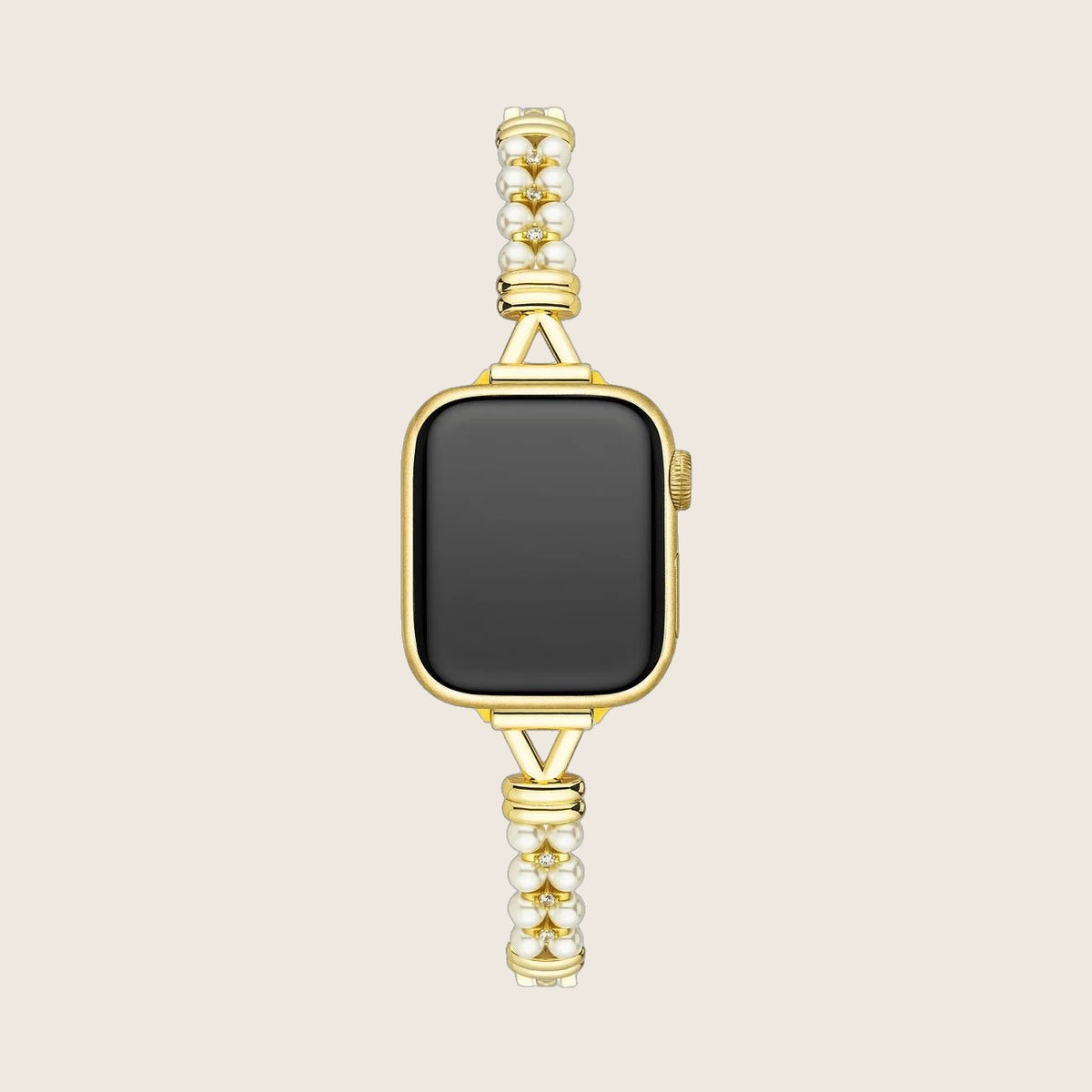 Bracelet Apple Watch à perles et maillons ajourés, finition dorée ou argentée, pour femme, modèle Yizelle — photo 1