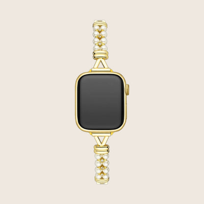 Bracelet Apple Watch à perles et maillons ajourés, finition dorée ou argentée, pour femme, modèle Yizelle — photo 1
