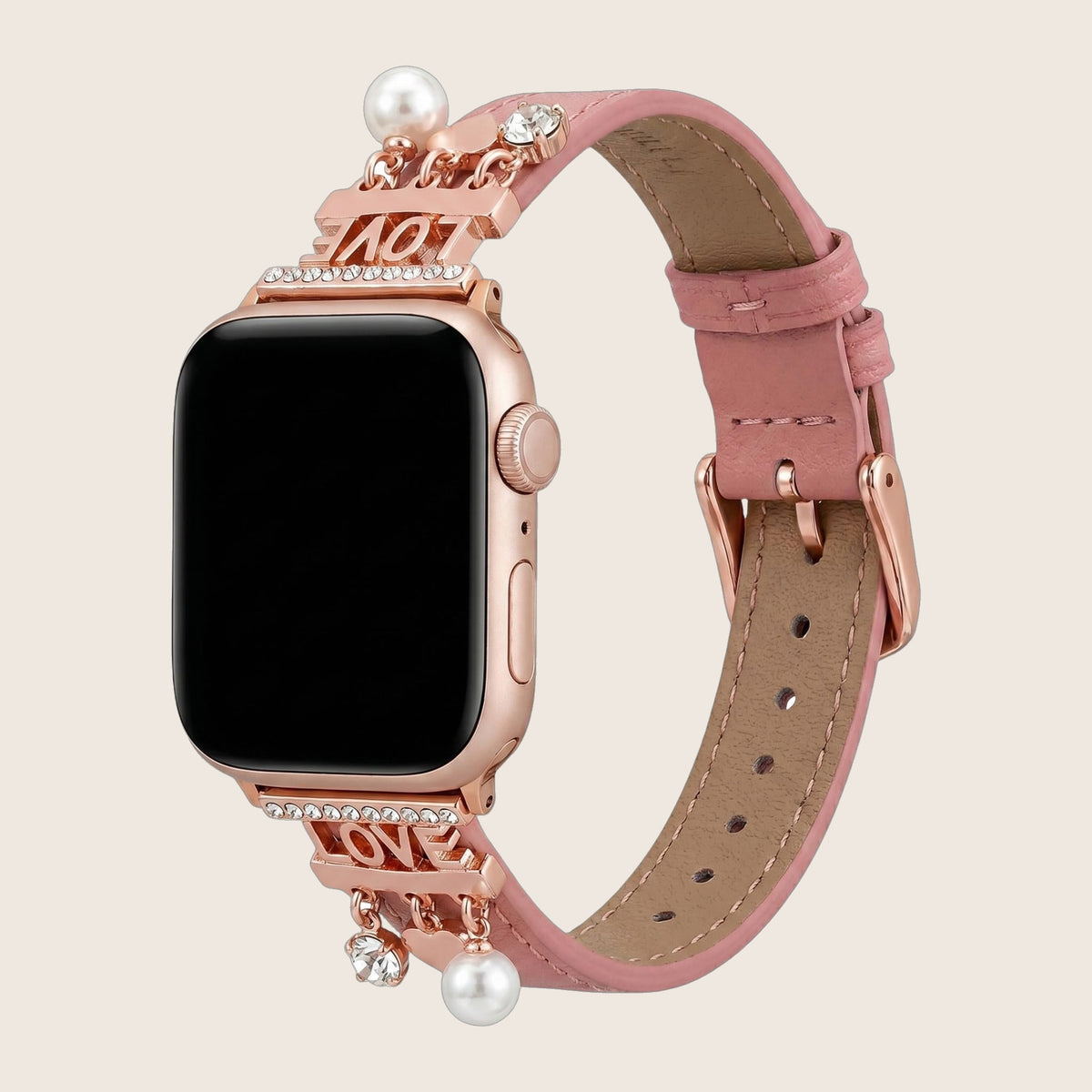Bracelet Apple watch chic avec charms scintillants pour un look radieux, love et coeurs, modèle Erdia — photo 1