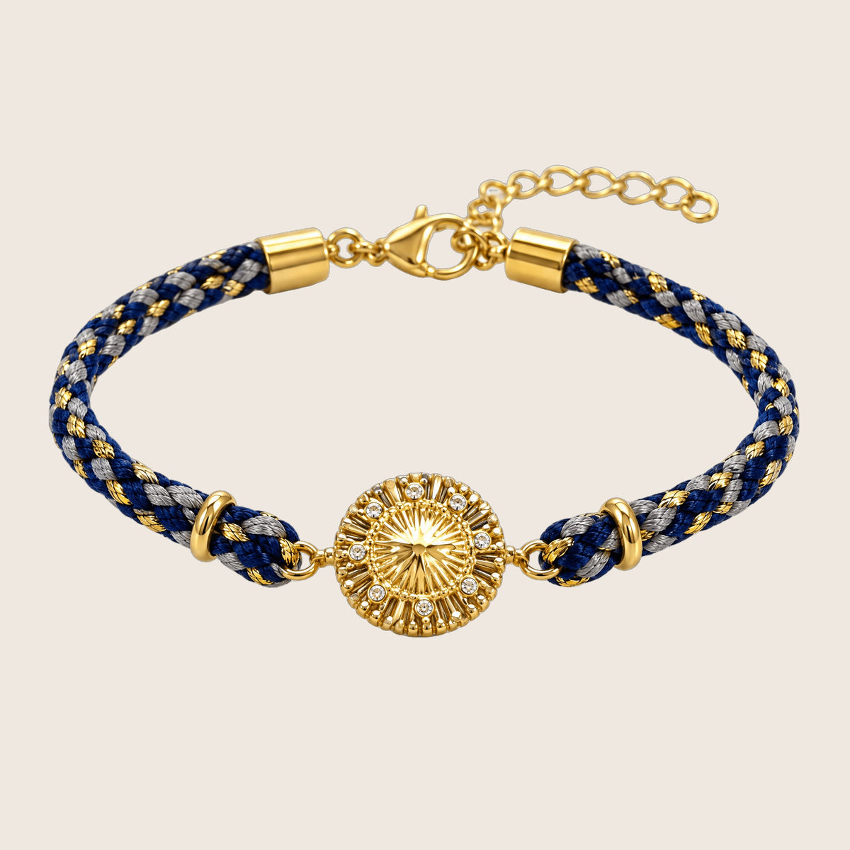 Bracelet Ajustable en Nylon Tressé, Pendentif Doré Scintillant, Acier Inoxydable et Zirconium, Bijou Élégant pour Femme, modèle Alira — photo 1