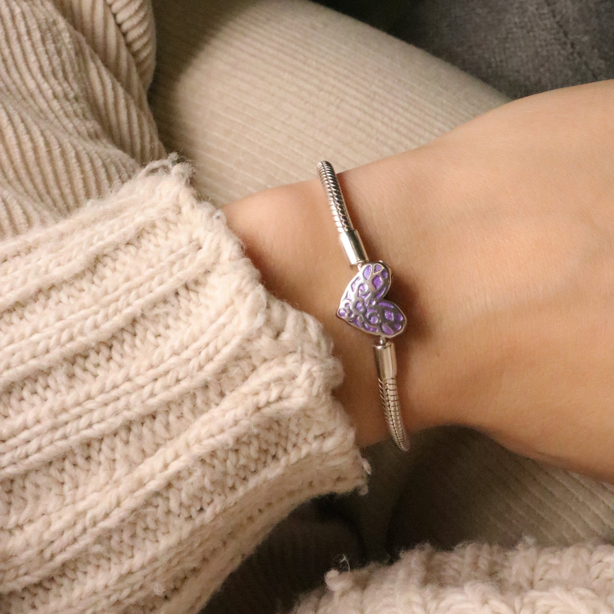 Bracelet à charm, maille serpent, coeur lumineux ajouré, pour femme, modèle Alondra — photo 2