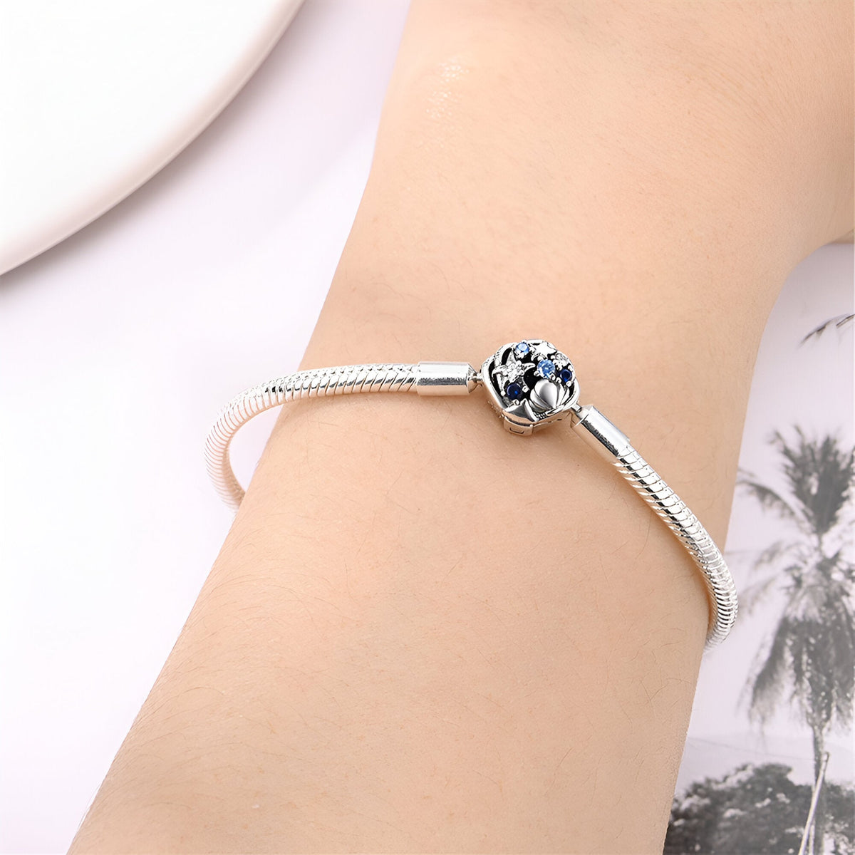 Bracelet à charm personnalisable, maille serpent, finition argentée, pour femme, modèle Ferelith — photo 2