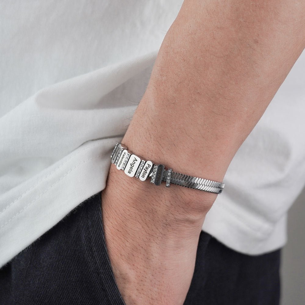 Bracelet à mailles serpent, acier inoxydable, noms personnalisés gravés, zircons brillants, cadeau unique, modèle Padisore — photo 2