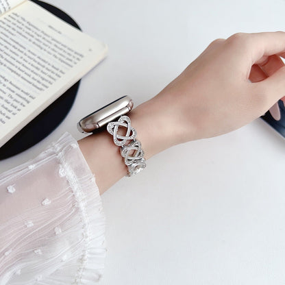 Bracelet Apple Watch a maillons entrelaces, motif infini serti de zircons, fermoir a cliquet, modele Zergone — photo 2