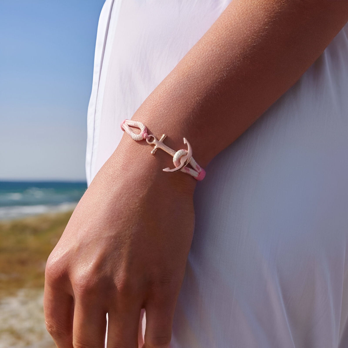 Bracelet ancre, en coton et acier inoxydable, pour femme, modèle Valentine — photo 2