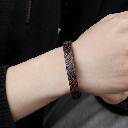 Bracelet a motif damier, fermoir magnetique, finition noire, pour homme, modele Nathan — photo 2