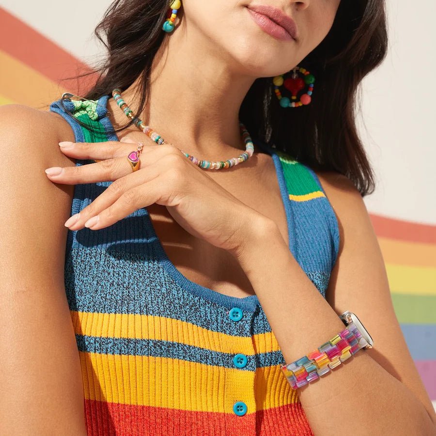 Bracelet Apple Watch arc-en-ciel, pour femme, en résine multicolore, modèle Winx — photo 2