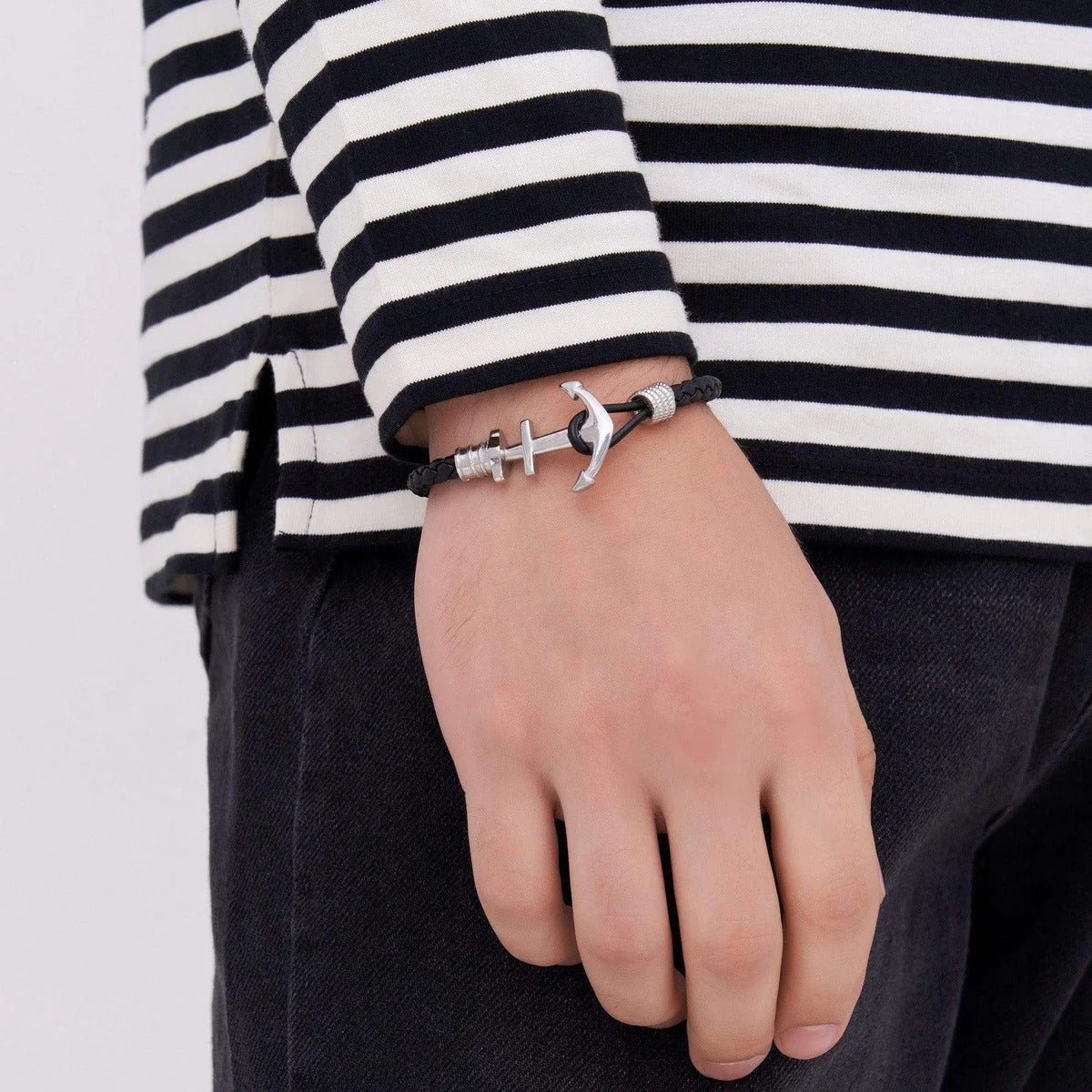 Bracelet ancre simple, en croûte de cuir et acier inoxydable, pour homme, modèle Dani — photo 2