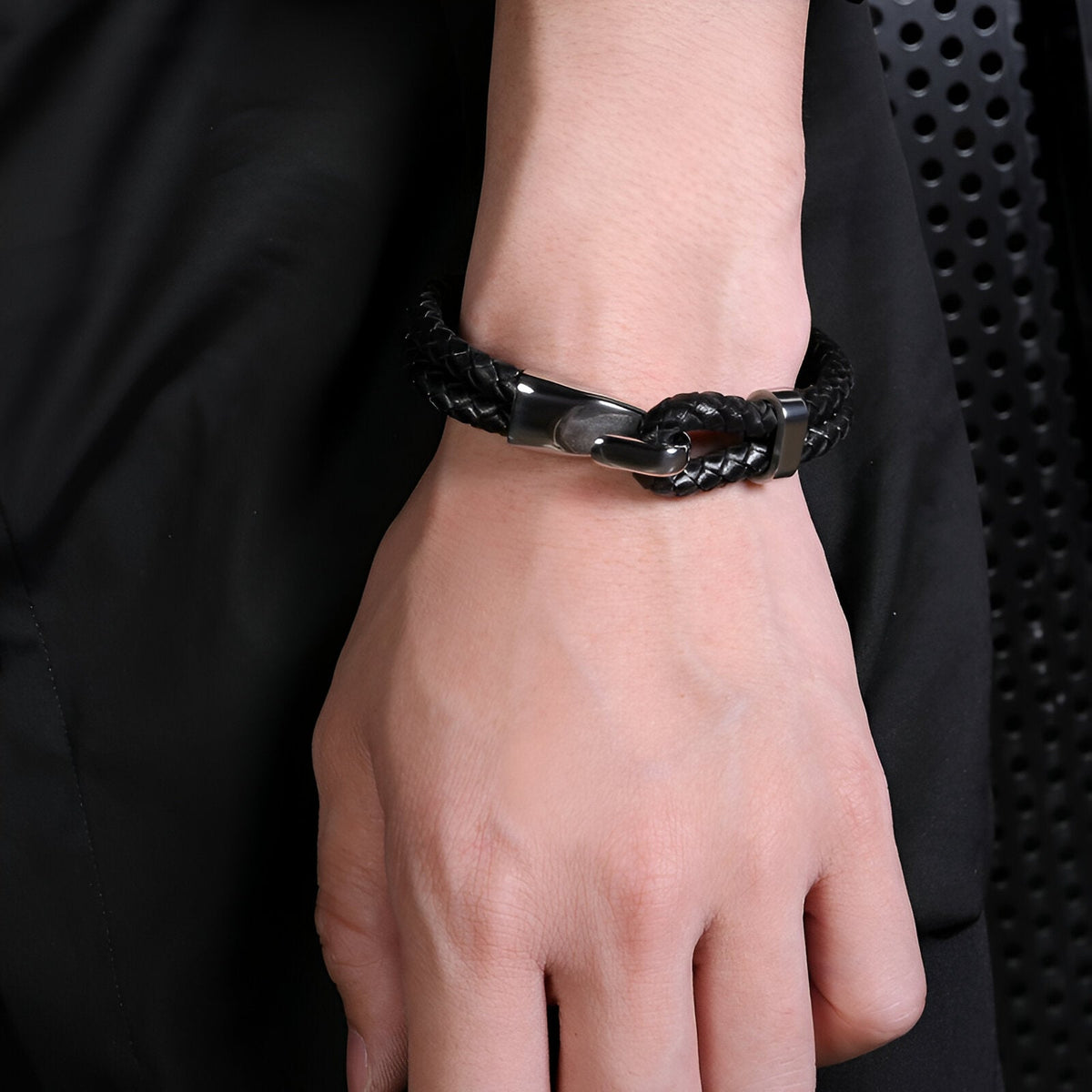 Bracelet à crochet, en croûte de cuir et acier inoxydable, pour homme, modèle Ted — photo 2