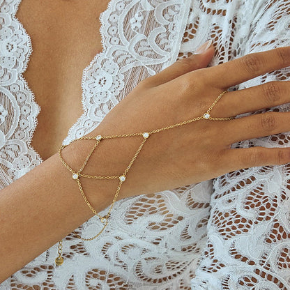 Bijou de main en acier inoxydable doré, fantaisie, avec pierres scintillantes, chic en soirée, modèle Ranita — photo 2