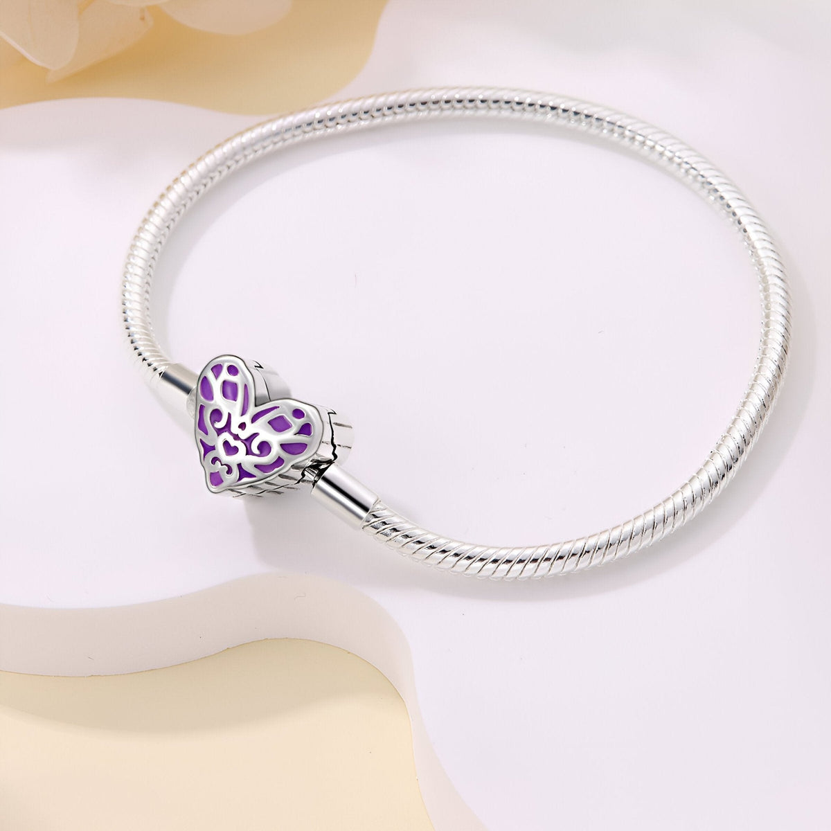 Bracelet à charm, maille serpent, coeur lumineux ajouré, pour femme, modèle Alondra — photo 3
