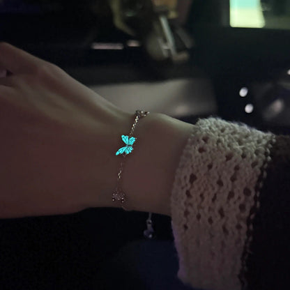 Bracelet + collier papillon phosphorescent, argent sterling 925, chaîne fine réglable, bijou qui brille dans le noir, éclat nocturne captivant, modèle Papirusa — photo 3