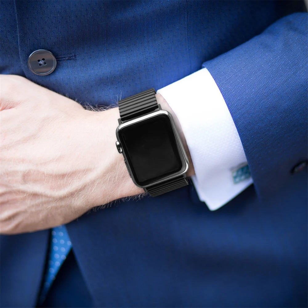 Bracelet Apple Watch à maillons élastiques en acier inoxydable, design extensible, confortable et sans fermoir, modèle Tydia — photo 3