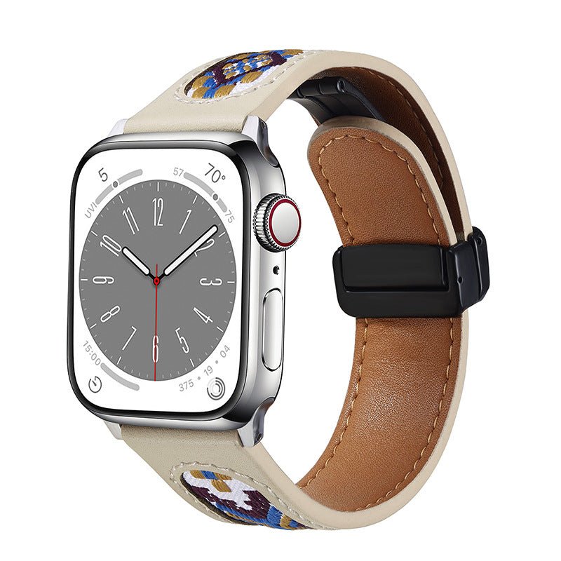 Bracelet a motifs ethniques brodes, fermoir magnetique, pour Apple Watch, modele Tilma — photo 3