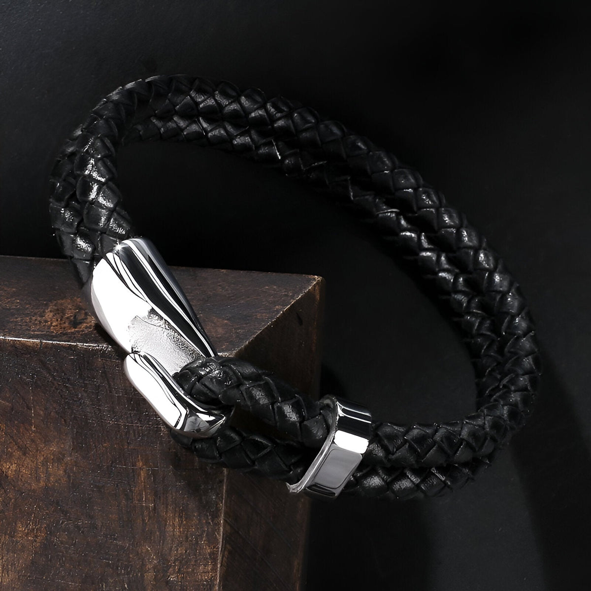 Bracelet à crochet, en croûte de cuir et acier inoxydable, pour homme, modèle Ted — photo 3