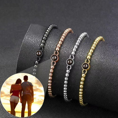 Bracelet à perles métalliques avec projection photo, bracelet personnalisable sur cordon noir, souvenir précieux au poignet, modèle Josue — photo 4
