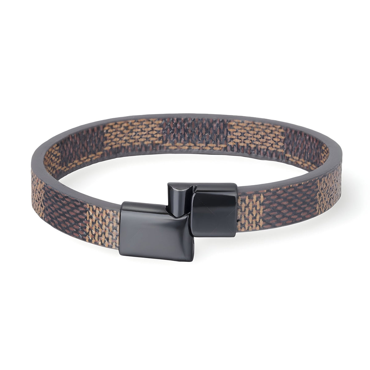 Bracelet a motif damier, fermoir magnetique, finition noire, pour homme, modele Nathan — photo 4