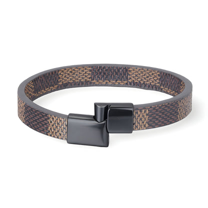 Bracelet a motif damier, fermoir magnetique, finition noire, pour homme, modele Nathan — photo 4