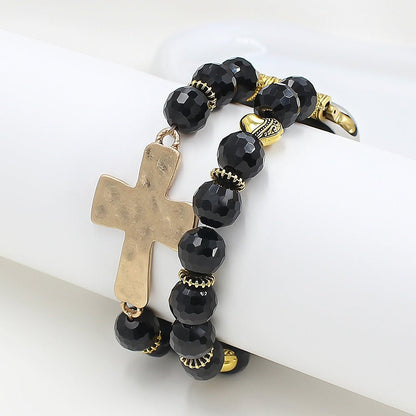 Bracelet Apple Watch à perles de verre facettées, croix martelée dorée, pour femme, modèle Chrisma — photo 4