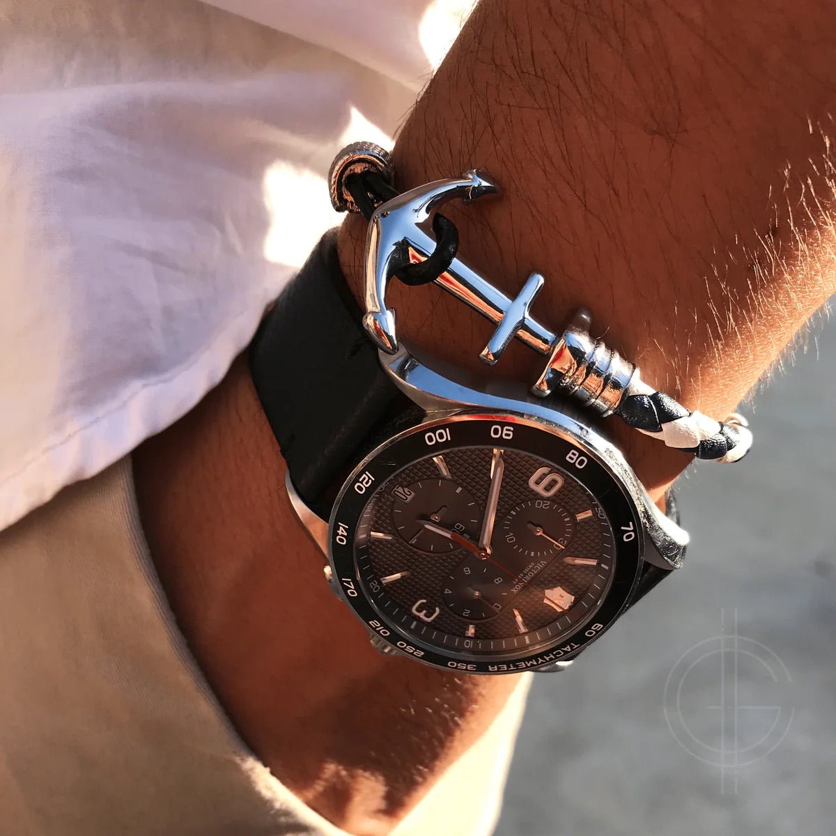 Bracelet ancre simple, en croûte de cuir et acier inoxydable, pour homme, modèle Dani — photo 4