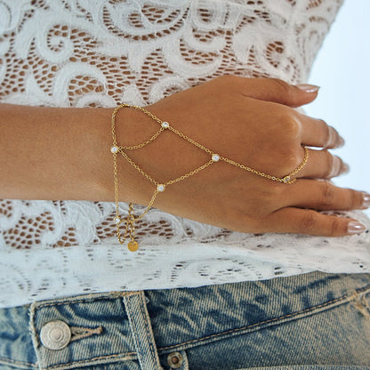 Bijou de main en acier inoxydable doré, fantaisie, avec pierres scintillantes, chic en soirée, modèle Ranita — photo 4