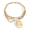 Bracelet double pour femme, en acier inoxydable, arbre de vie