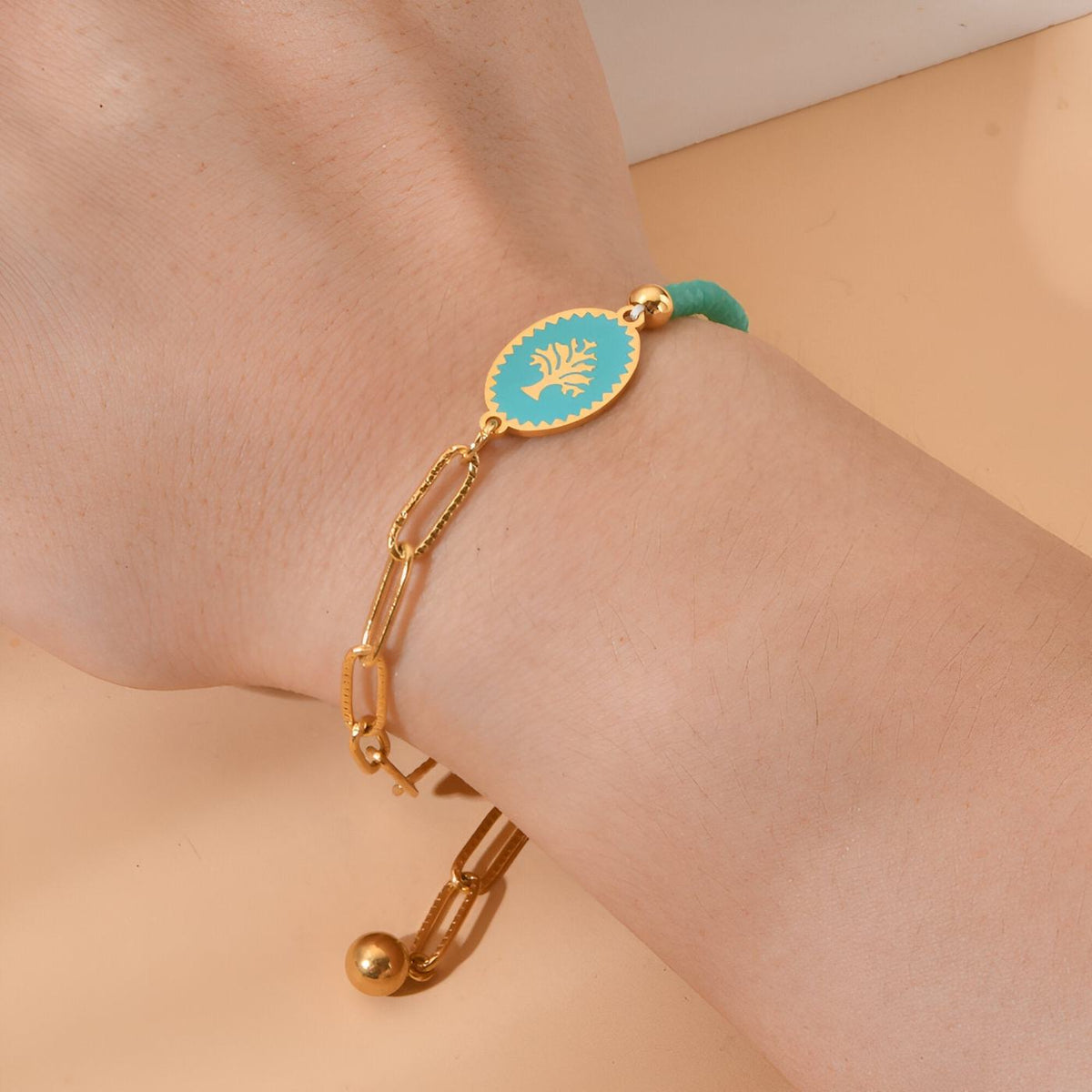 Bracelet en maille pour femme, arbre de vie, en titane et zircon synthétique
