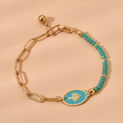 Bracelet en maille pour femme, arbre de vie, en titane et zircon synthétique